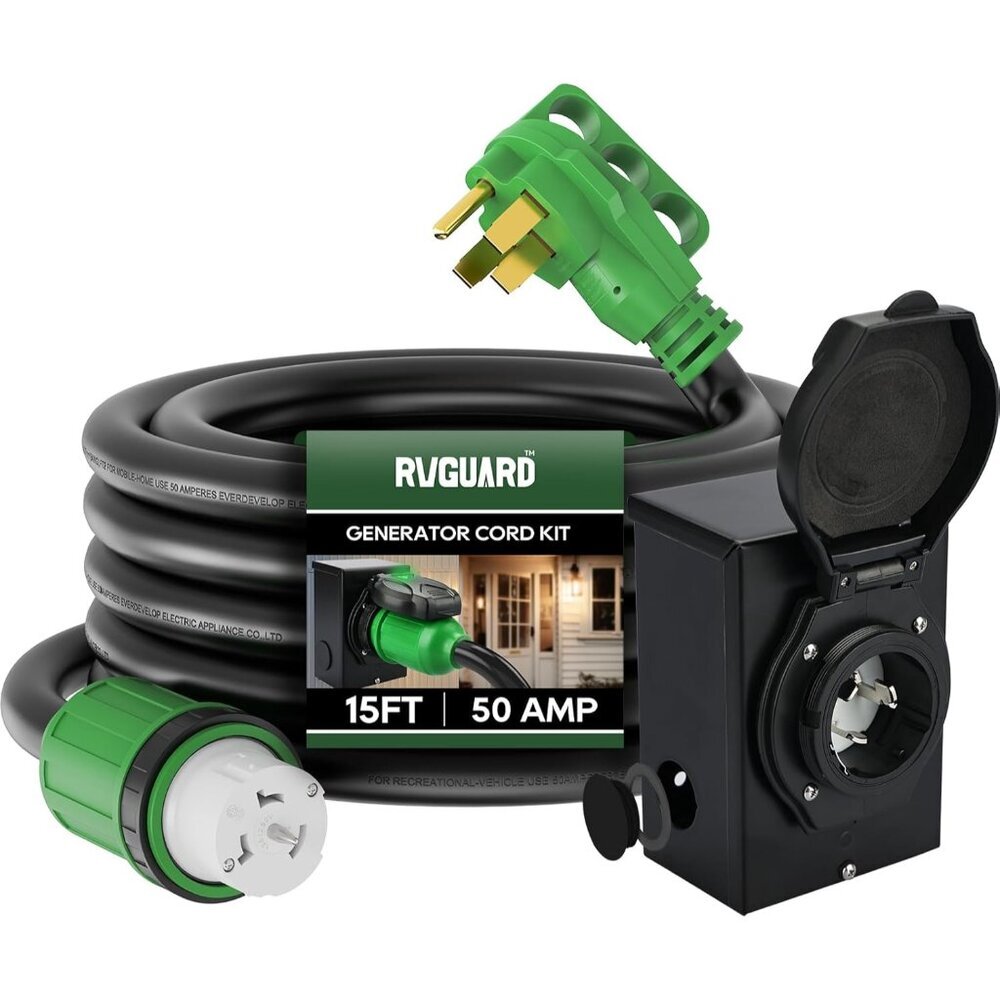 Emergency Power Combo Kit, 15 Foot 50 Amp Generator Cord and Power Inlet Box, NE